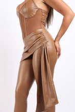 Load image into Gallery viewer, Mocha Mousse Matte PU Mesh Contrast Jumpsuit