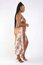Load image into Gallery viewer, Plus Size Ombre Mocha Mousse &amp; Metallic Animal Print One Shoulder Dress With High Slit
