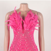 Load image into Gallery viewer, Pink Feather Pearl &amp; Bling Embellished Dress
