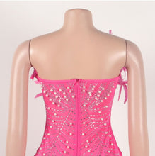 Load image into Gallery viewer, Pink Feather Pearl &amp; Bling Embellished Dress
