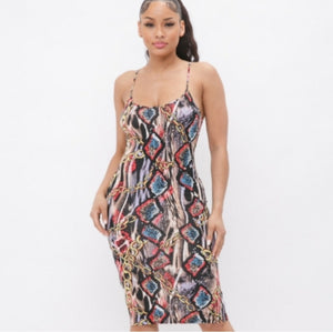 Plus Size Multicolor Animal & Chain Print Dress