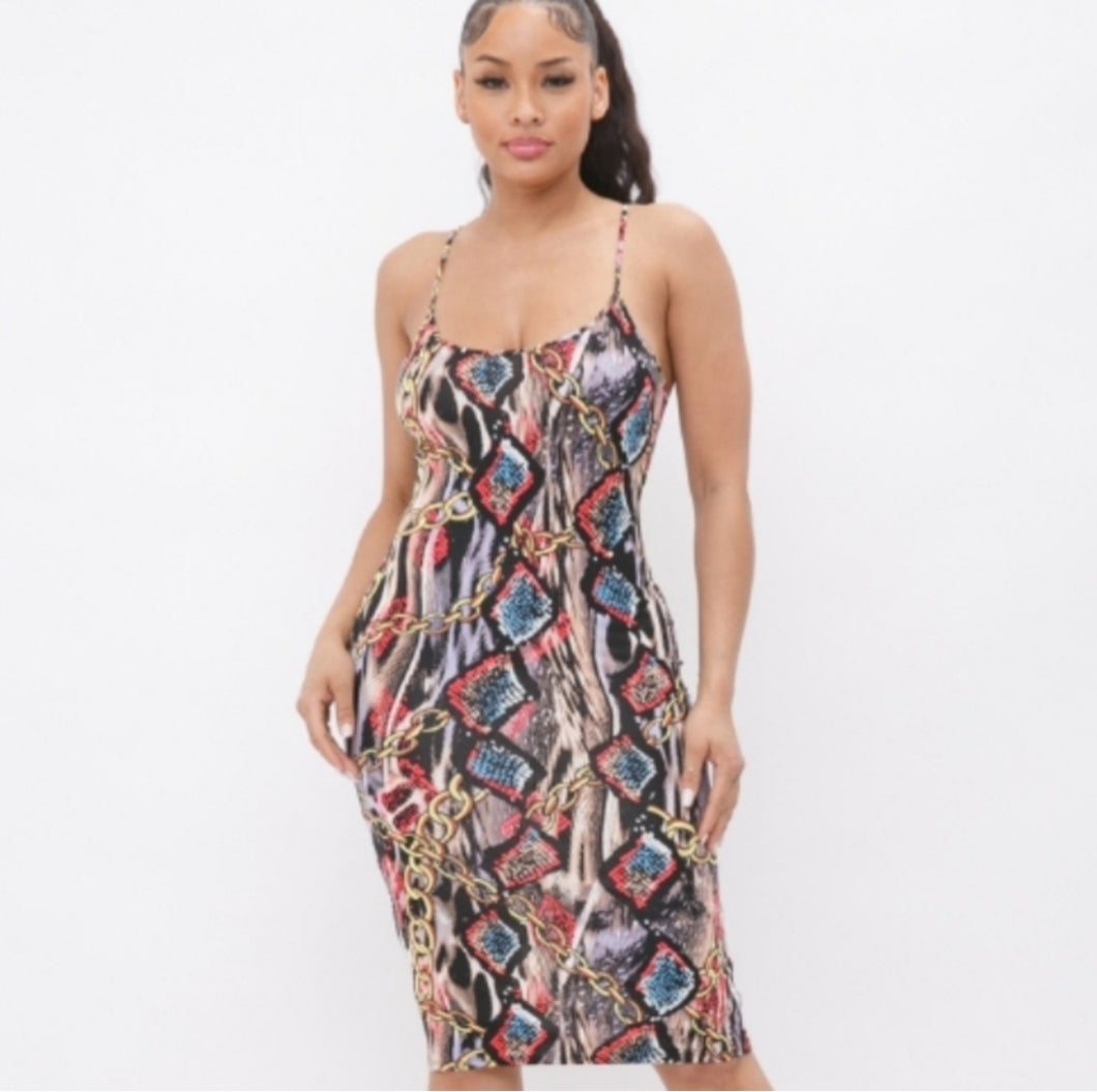 Plus Size Multicolor Animal & Chain Print Dress