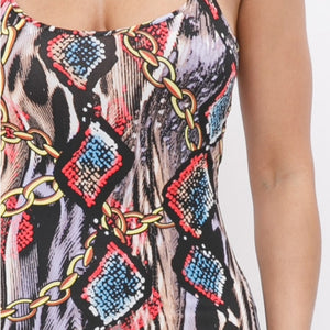 Plus Size Multicolor Animal & Chain Print Dress