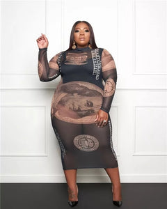Black Money Mesh Plus Size Dress 💸💰
